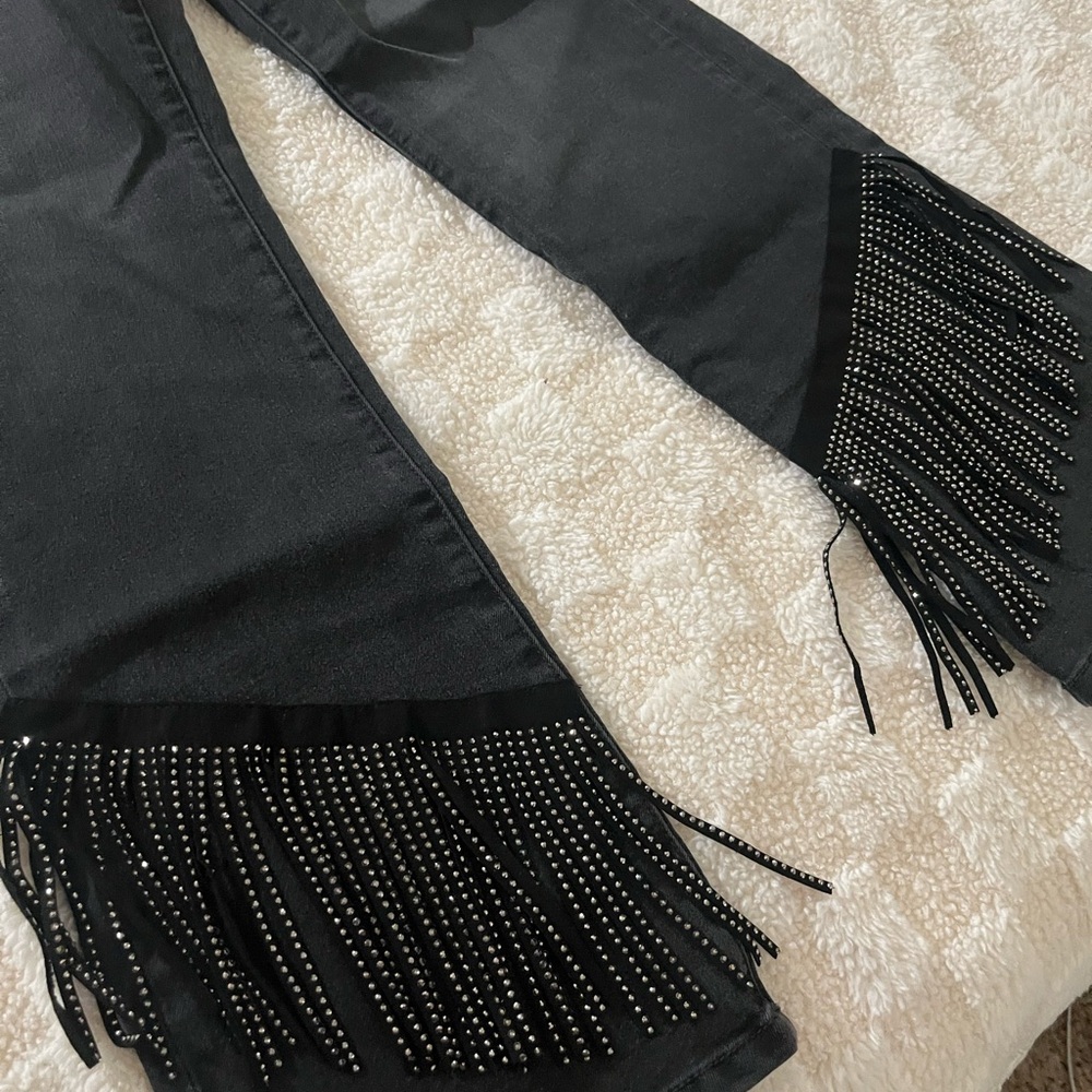 Black Fringe Jeans with Studded Detail